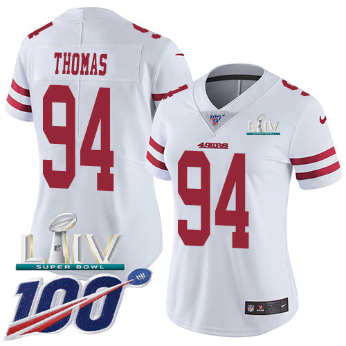 San Francisco 49ers Nike #94 Solomon Thomas White Super Bowl LIV 2020 Women Stitched NFL 100th Season Vapor Limited Jersey->women nfl jersey->Women Jersey